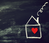 Dessin maison à la craie avec coeur rouge